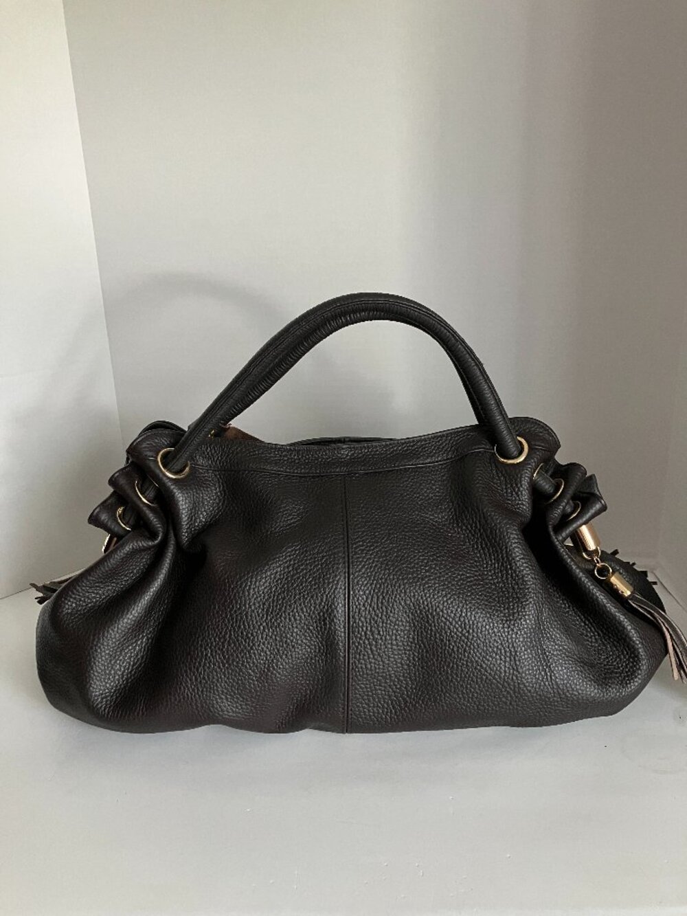 APC XL Brown Pebble Grain Leather Hobo Bag Zippers Pockets